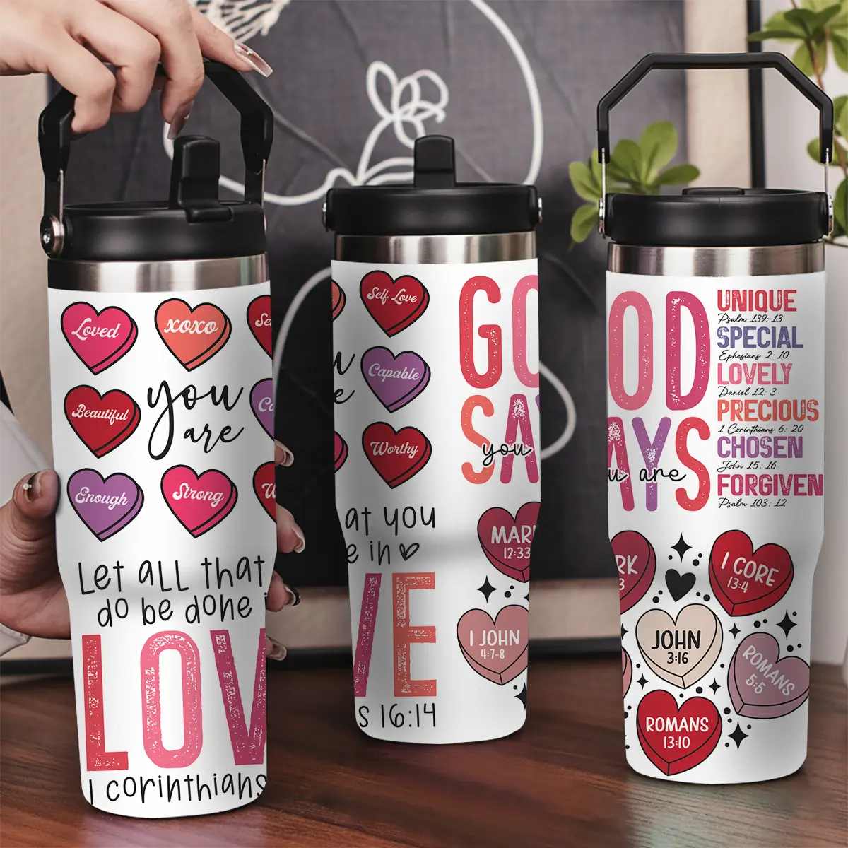 30oz Stainless Steel Insulated Tumbler with Leak-Proof Lid & Portable Handle - God says you are unique special lovely precious chosen forgiven, Long-Lasting Hot/Cold Insulation, Personalized Winter Tumbler for Her/His, Valentines Day gifts