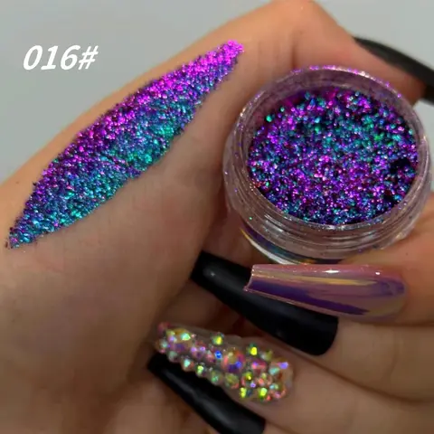 Glitter Pigment Nail Chrome Biodegradable Aurora Glitter Powder, 1/2/6 Counts Charming and Fashionable Nail DIY Decoration Nail Art Supplies for Beginner