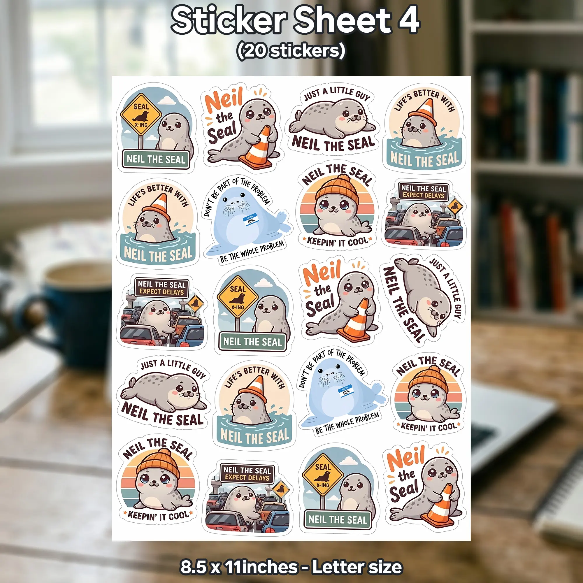 (Sticker Sheet) Neil the Seal Sticker Sheet, Seal Sticker, The Whole Problem, Cute Sticker Accessories, recommended for notebook, iPad, or phone