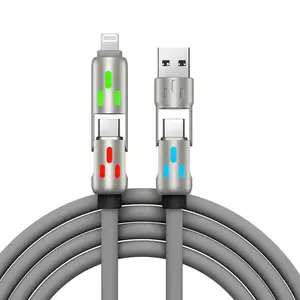 Silicone 240W Light Beam 4‑in‑1 Type‑C Data Cable PD Fast Charging Aluminum Alloy USB Fast Charging Cable
