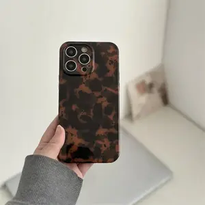 Vintage Tortoiseshell Leopard Print Phone Case, Anti-Drop Shockproof Protective Matte Soft Cover Accessories for iPhone 12 13 14 15 16 17 Pro Max, Women's Retro Style Protection Casing