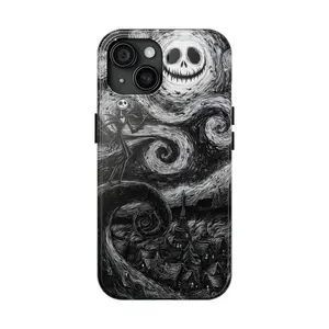 Nightmare Before The Christmas Phone Case – Aesthetic Jack Phone Cover for iPhone 17 16 15 14 13 12 11, Gothic Halloween Gift for Spooky Season, Dark Gothic Art with Creepy Skeleton & Haunted Moon