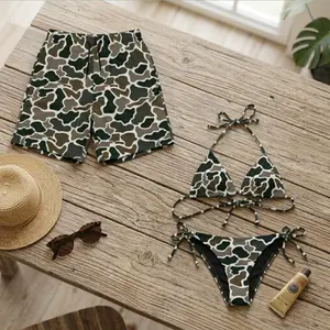 [Hot Summer 2026] - Hawaiian Shorts & Bikini Set – Summer 2026 Couple Matching Camo Swimwear