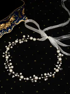 Rhinestone Decorated Pearl Headband, Elegant Bridal Headwear for Wedding Bridal Party Formal Occasions, Fashion Hair Accessories for Women, Jasmine Princess Crown