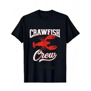 Crayfish Crew Graphic Tee Unisex 100% cotton black t-shirt, machine washable, featuring an eye-catching crayfish and lobster design, comfortable casual fit, Summer, Cotton, Casual, Short Sleeve, Graphic Tee, Soft, Breathable, Loose Fit, Streetwear, Daily