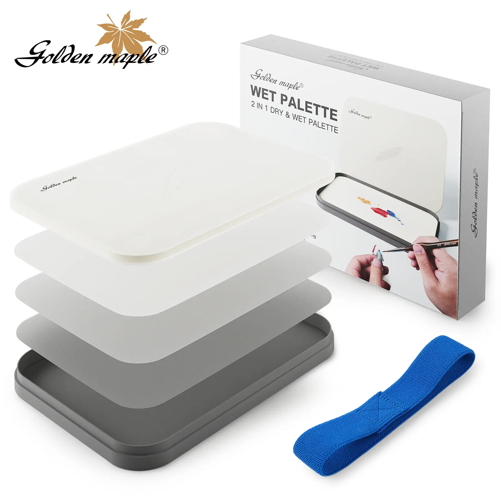 Golden Maple 2 in 1 Plastic Wet & Dry Pallet for Miniature Painting, Crafting, with Lid, 100PCS Palette Paper, 4PCS Sponges