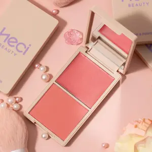 2 In 1 Compact Blush Palette, Long Lasting 2 Color Blush Palette, Cheeks Contour Blush Pressed Powder, Lightweight Natural Look Blush for Daily Makeup
