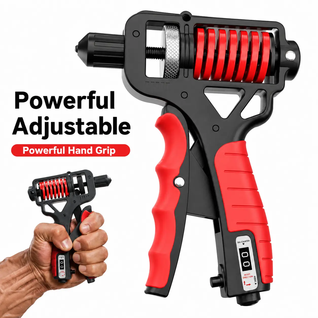 Functional Hand Grip Strengthener, Heavy-Duty Adjustable 5-165KG Exerciser with Rep Counter for Unisex Finger Fit, Forearm Training, and Strength Gym Use