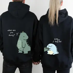 Lovely Dinosaur Matching Couple Hoodie, Cute Dino Hoodie Gift for Couples, Adorable Matching Sweatshirt for Lovers