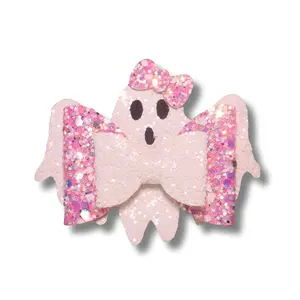 Pink Glitter Ghost Dog Bow - Halloween Accessories For Pets - Bows For Dogs