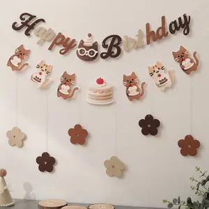 Pet Cartoon Cat Banner Set, Backdrop Banner, Persian Siamese Maine Coon Ragdoll Bengal Short Hair Cats, Birthday Party Wall Decoration Flags