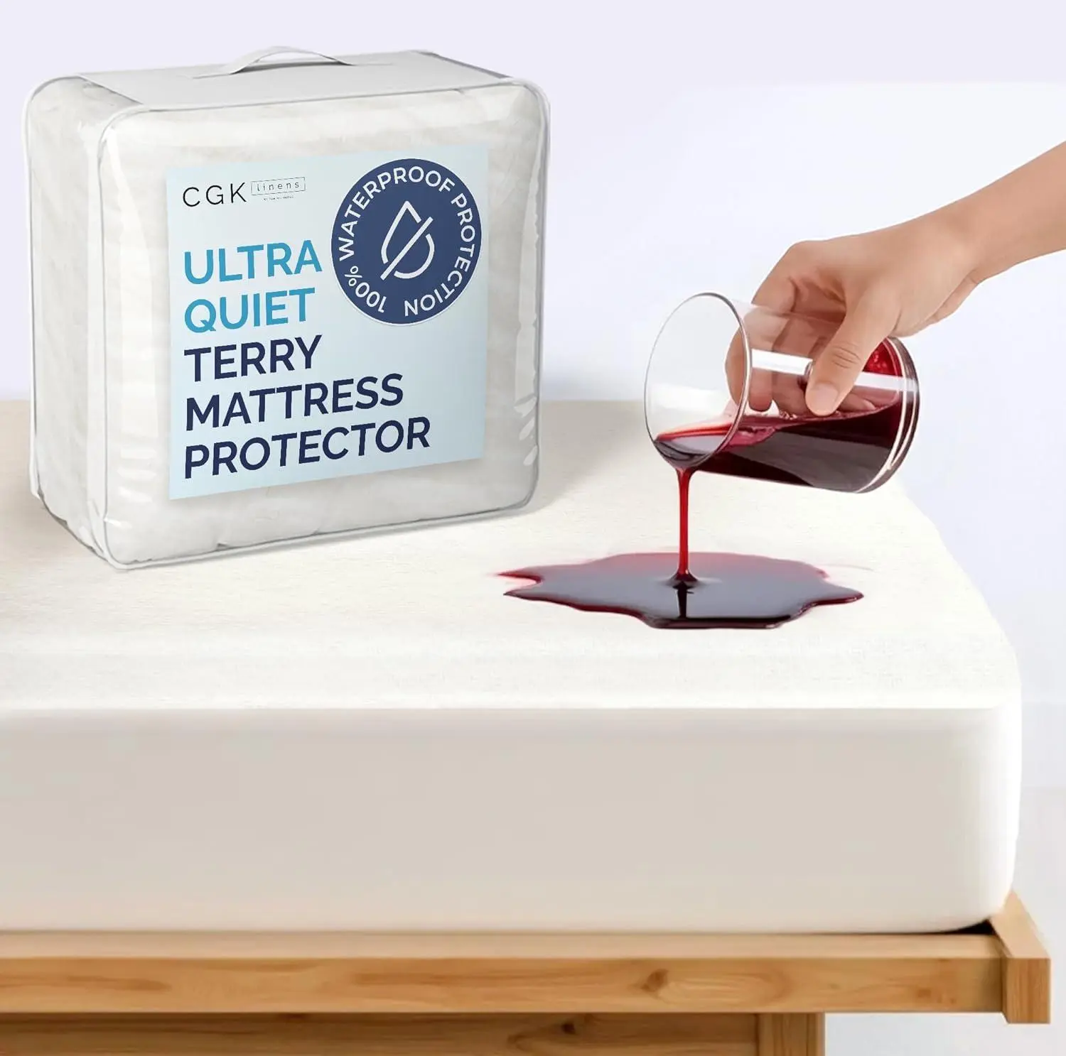 CGK | Terry Mattress Protector -  100% Waterproof TPU Backing Ultra-Soft Terry Top Snug Fit for 16" Mattresses 360° Elastic Band