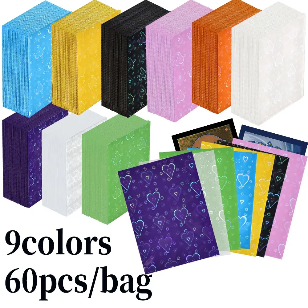 60PCS Holographic Heart-shaped Card Sleeves - Laser Flashing Foil Design, 66x91mm Acid-Free PP Protector Covers -Broken Gemstone Design Frosted Card Sleeves for Collectible Cards/ PTCG/MTG/PKM Trading Cards Sleeves Plastic Card Sleeves