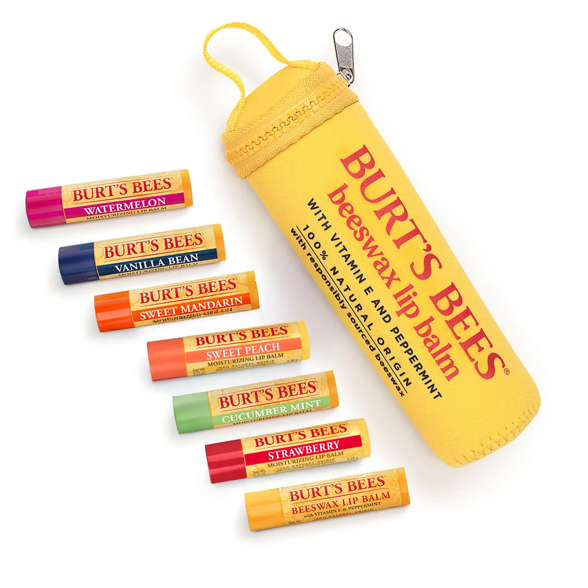 Burt's Bees Lip Balm Gift Set with Exclusive Zipper Pouch | 7 Moisturizing Lip Balms | Natural Beeswax Lip Care Collection