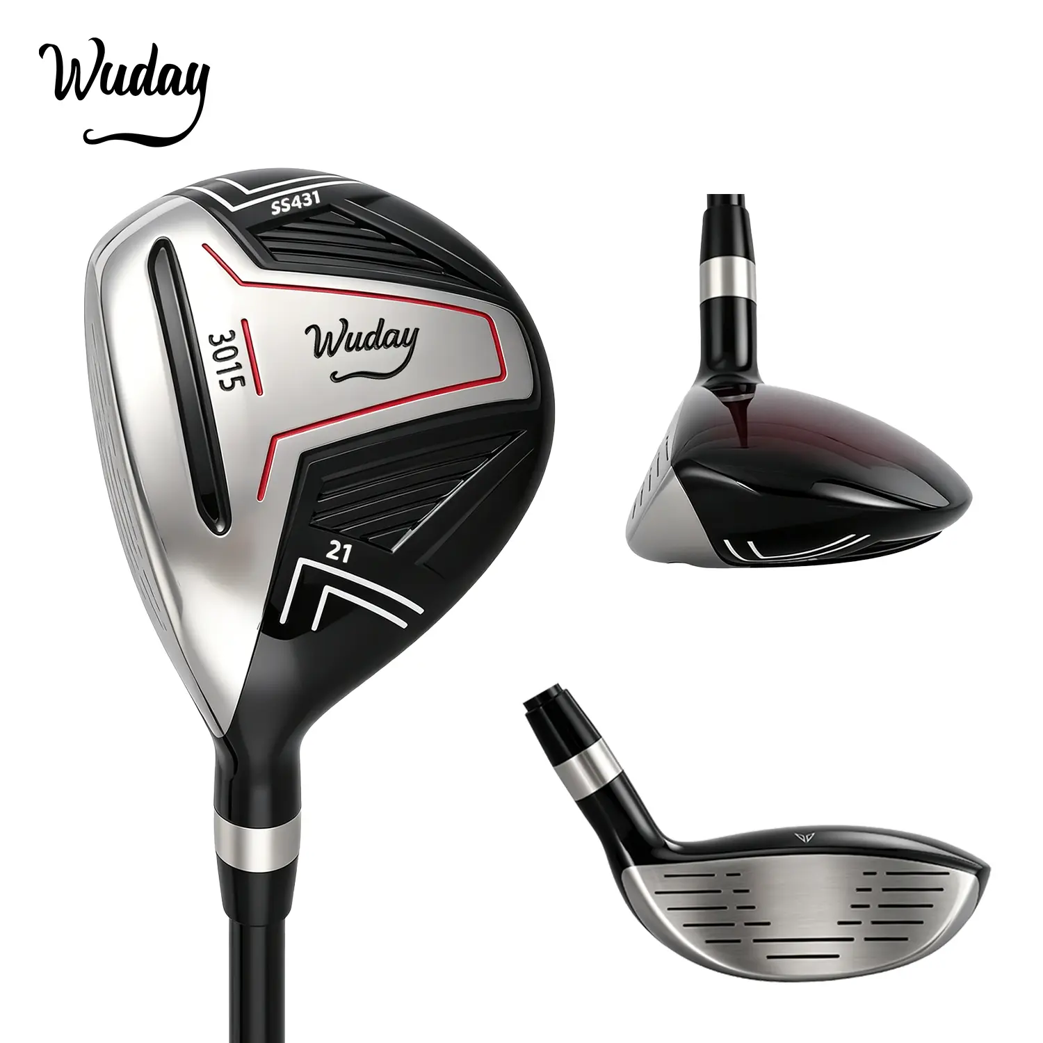 WUDAY Men's Golf Hybrid Club – 4 Lofts (18°/21°/24°/27°), S/R Flex Carbon Shaft, Stylish Red Finish, Max Distance & Forgiveness, Right/Left Hand Available