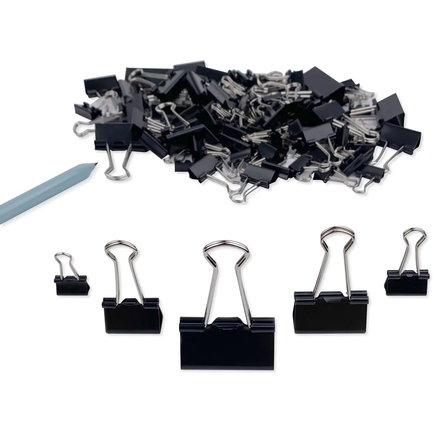 Binder Clips Paper Clamps Assorted Sizes 120 Count (Black), Large, Medium, Small, X Small and , 5 Sizes in One Pack, Meet Your Different Using Needs.