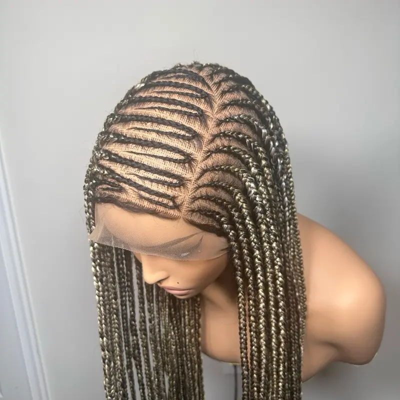 Cornrow Braided Wig, 36in Grey Full Lace Synthetic Hair for a Natural and Seamless Fit, Glueless Protective Hairstyle, Protective Hairstyles, Synthetic Soft Hair, Boho Wig Glueless, Easy To Wear And Maintain, Straight Hair