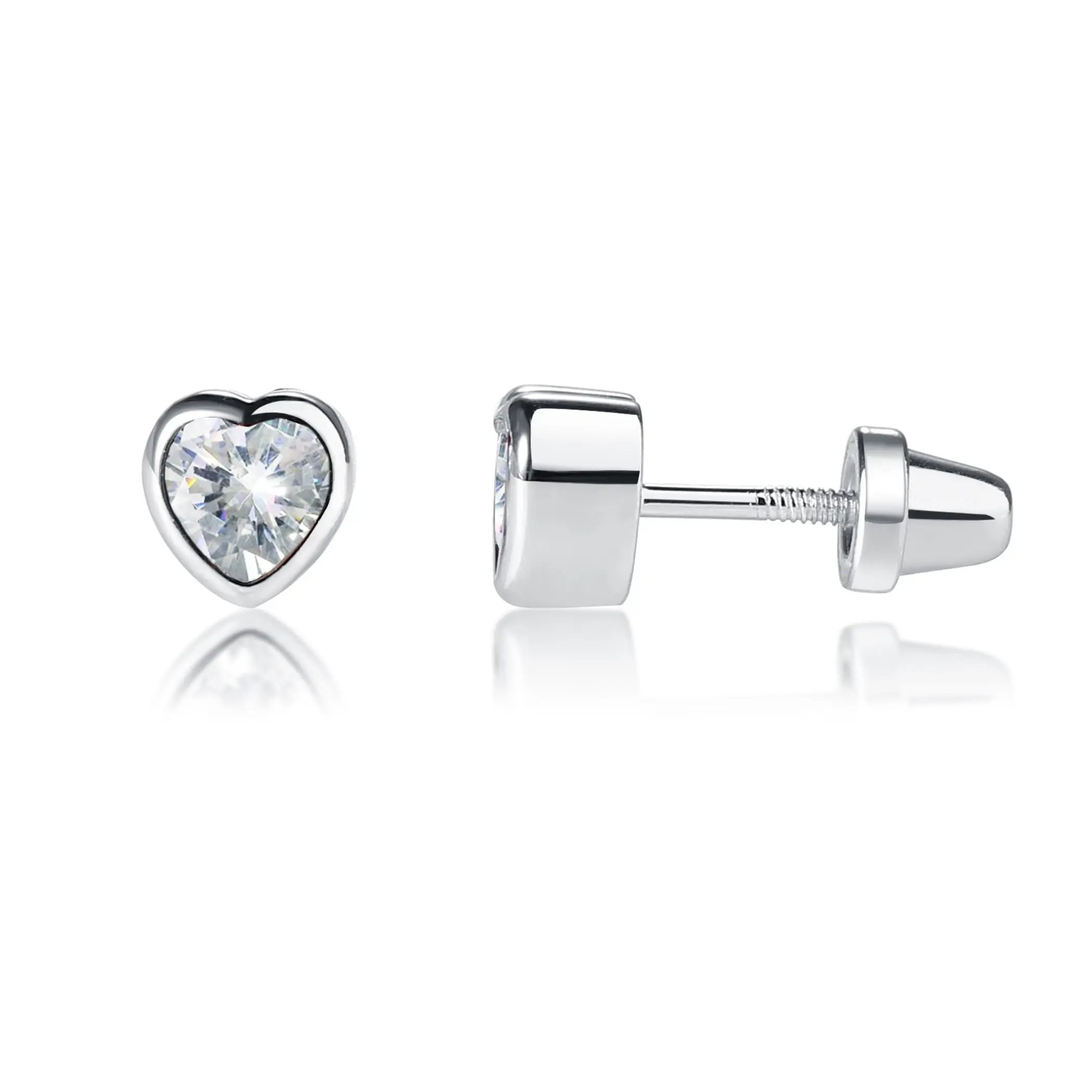 Girls Birthstone Heart Screwback Earrings in 14k Gold & Silver
