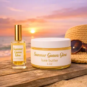 Mon Tresor Beauty Summer Guava Glow Gift Set - Fruit-Flavored Guava Fragrance Multi-Pack, 15ml/30ml/1 oz Perfume & 5 oz Luxe Butter, Bold Radiant Scent
