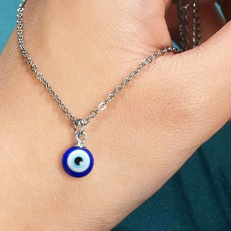 Elegant Crystal Evil Eye Necklace, Ethnic Turkish Pendant with Stainless Steel Chain, Spiritual Good Luck Jewelry for Women, Crystal Necklaces, Unisex, Auspicious, Blending Traditional Protective Symbolism With Modern Jewelry Design, Concentric Circles, D