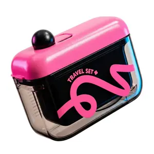 Portable automatic pop-up black and pink floss case, hygienic floss stick travel set, dust-proof sealed floss storage case, cute black and pink floss case, suitable for home and on-the-go use
