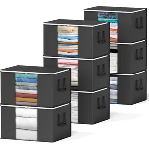 8 Pack 90L Large Storage Bins Black