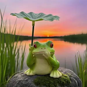 Cartoon Garden Decorative Ornament, Small Elephant Frog Lily Pad Resin Craft, Cute Outdoor Decoration, Cartoon Style, No Precious Metal Plating