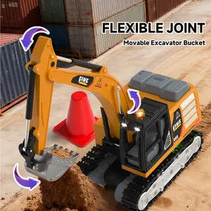 $Miniature Alloy Excavator RC 1:64 Scale Remote-Controlled Construction Vehicle Bluetooth Remote-Controlled Car Desktop Model Display Gift for Boys