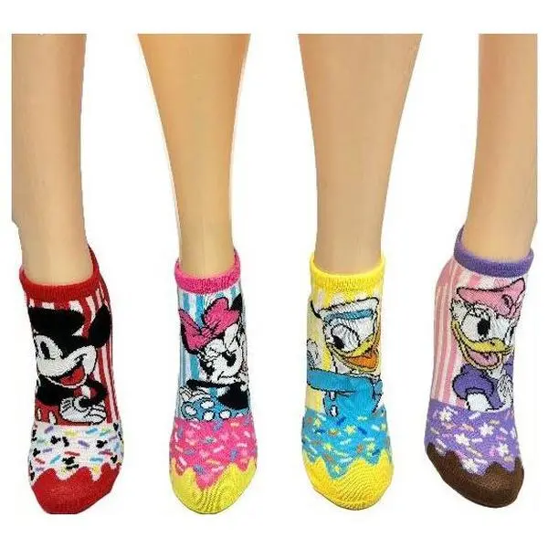 Disney Ladies' Mickey & Friends No-Show DonutSet - 4 Pair