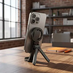 360° Magnetic Foldable Phone Stand, Travel Desktop Tripod, Business & Creator Use, Office, Car Mount, Live Streaming, Video Recording