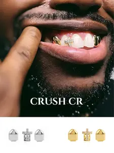 CRUSH CR 14K Gold Plated Cross Single Tooth Cap Set for Men Women, Hypoallergenic and Removable, Perfect for Hip Hop Concerts, Music Festivals, Club Nights and Urban Street Style, Durable Tarnish-Resistant Plating, Ideal Bold Bling Dental Jewelry