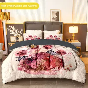 3pcs (1 comforter + 2 pillowcases) Paw - Print Milk Flannel Comforter Set, Soft and Warm Bedding Set for Adults, Cozy Milk Velvet Quilt Set, Trendy Bedding Essentials