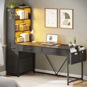 Sedeta 47.2-Inch Reversible Desks for Gaming - Sturdy Computer Desk, Home Office Workstation with LED Lights, Drawers, Bookshelf for Small Space Organization, Home Study Table