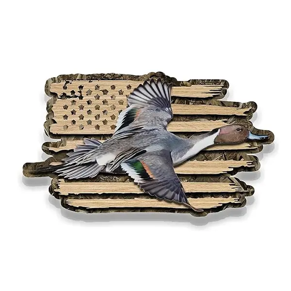 Wood American Flag Duck Hunting Decal, Camouflage Teal Drake Sticker For Waterfowl Hunters, Durable Vinyl Duck Decal For Truck, Cooler, Laptop, Hunting Gear, Outdoorsman Gift