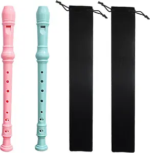 2- Soprano Recorder Instrument for Beginners  Style C Key 8 Hole Descant with Clean Rods 2 Storage Cases (+Light Blue)