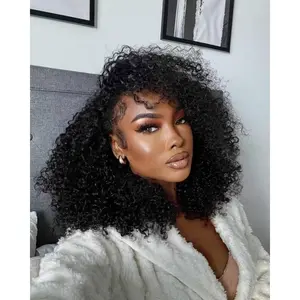 Tnice Kinky Curly Half Wig Human Hair Wear Go Glueless Wigs Curly 3 In 1 Half Wigs for Black Women Drawstring Seamless Flip Headband Wig Human Hair Beginner Friendly