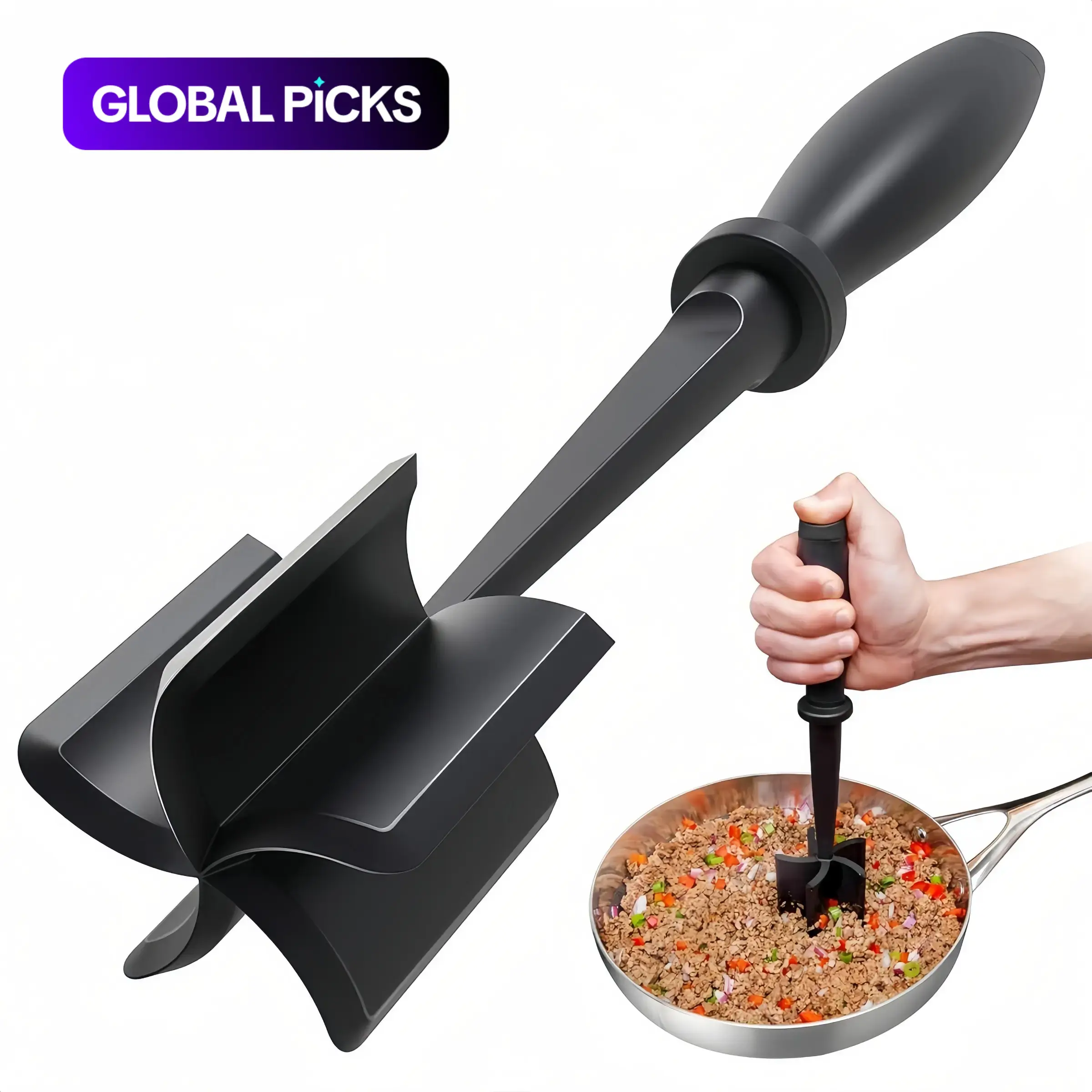 Ground Meat Masher, Heat-Resistant Handheld Meat Chopper, Kitchen Gadget & Accessory, Versatile Kitchen Tool, Kitchen Utensils for Hamburger Prep, Gift Idea for Summer #GLOBAL PICKS