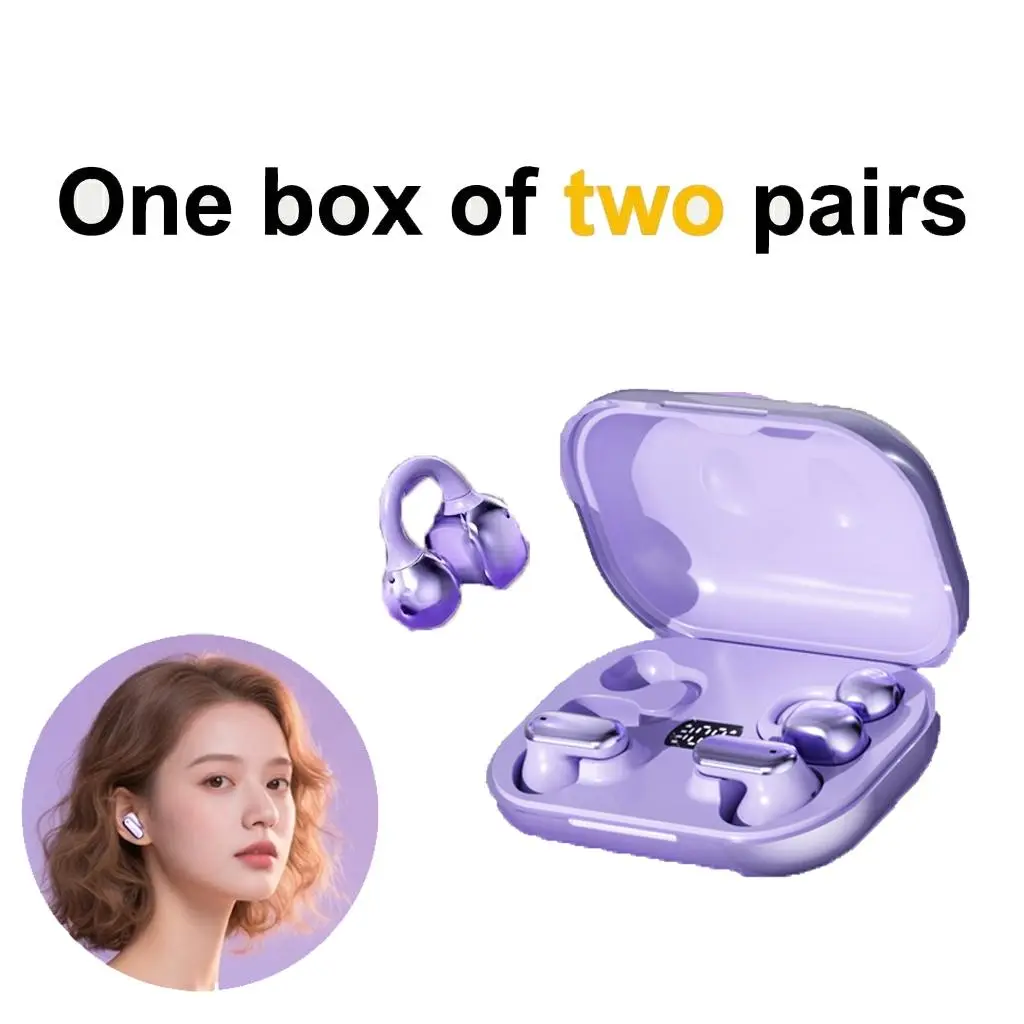 2026 New Two Pairs Wireless Earbuds, Open Ear Clip on & In-Ear Bluetooth 5.4 Headphones with Digital Display, Noise Cancelling No Pain Comfort Fit Gaming Earphones for Running Workout Couple Tech Gift