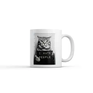 I Hate People Cat Mugshot Mug Funny Sarcastic Graphic Novelty Coffee Cup - 11oz Funny Coffee Mugs Ceramic Printed Drinkware Cup