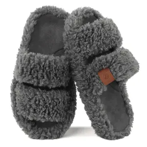 Women's Cozy Fuzzy Flat Slippers | Warm Fluffy Faux Fur Bedroom Sandal | Memory Foam & Non Slip Sole Home Footwear for Winter