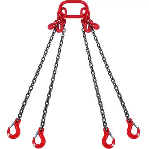 VEVOR Chain Sling, TikTokShopBlackFriday, 1/4 inch x 5 ft Lifting Chains with Hooks, G80 Engine Chain Hoist Lifts, 6600 lbs/3 Ton Lifting Sling Chains for Engine Hoist, Engine Lift Chain with 4 Leg Grab Hooks and Adjusters