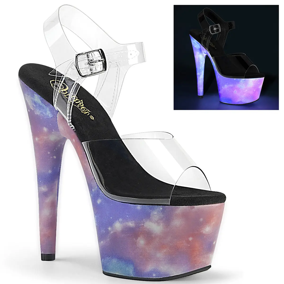 Pleaser Adore-708REFL Women's Clear/Purple Platform High Heel Sandals, Stylish Classy Elegant Fashion All-Season Footwear, Platform Chunky Heels, Heeled