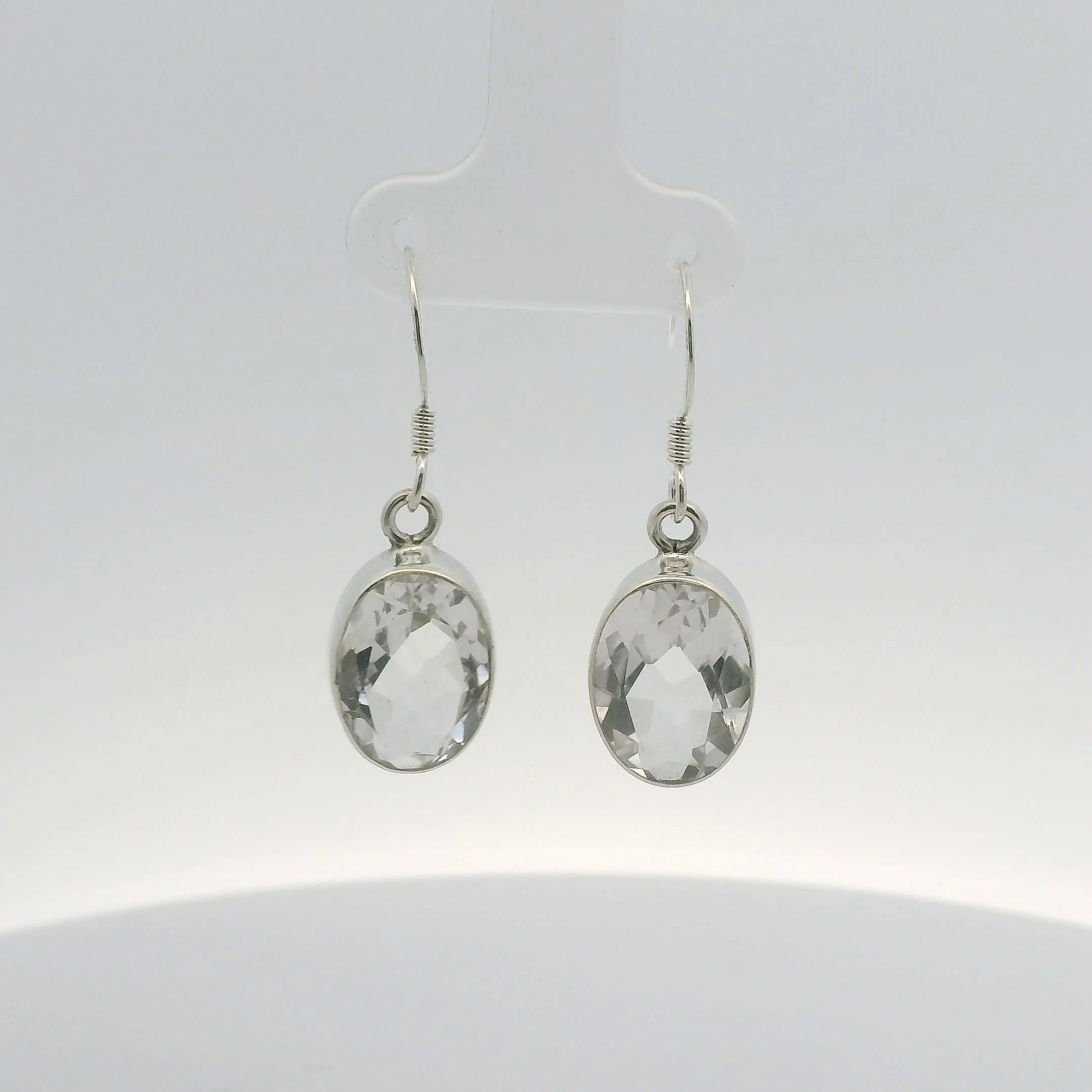 Silver Oval Clear  Quartz Drop Earrings