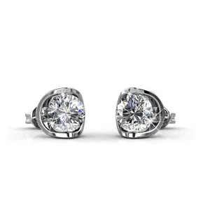 Swarovski Crystal Floating Halo Stud Earring in 18K White Gold