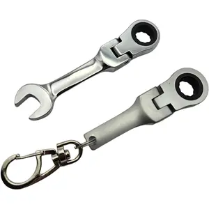 10mm Stubby Head Gear Wrench with 10mm Ratchet Wrench Flex Head Keychain Key Ring Combination Set Key Ring Automotive Part Car Auto Key Chain