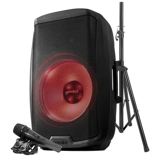 AS-2115BT-LT-PK 15 in. 2000W Active Multi LED Bluetooth Loudspeaker with Stand & Wired Microphone