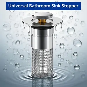 Stainless Steel Bathroom Sink Stopper 1/2 Counts Anti-Odor Basin Bouncing Core Pop Up Bathroom Sink Plug Universal Sink Drain Stopper for Bathroom Bathtub Cleaning Filter, removable stainless steel filter basket