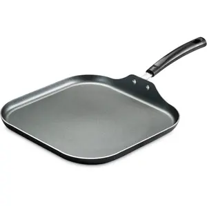 11" Non-Stick Steel Gray Square Griddle - Lightweight Aluminum with Stay-Cool Handle - Dishwasher Safe for Versatile Cooking