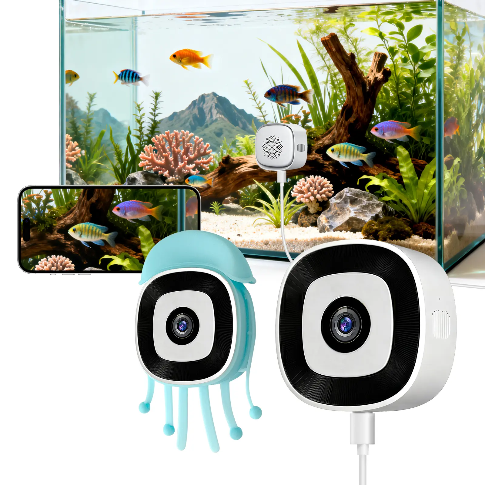 vuepod 3MP 2K Aquarium & Terrarium Pet Camera.Magnetic Install &Close-Focus Lens for Fish,Lizard, Reptile Pet and Window Bird Feeder,2.4GHz & 5GHz WiFi,Color Night Vision,Auto-focus,24/7 Recording