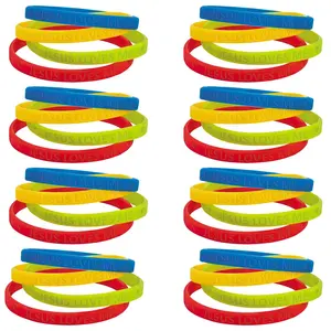 Colorful Jesus Loves Me Thin Band Rubber Bracelets - 96 Pc.